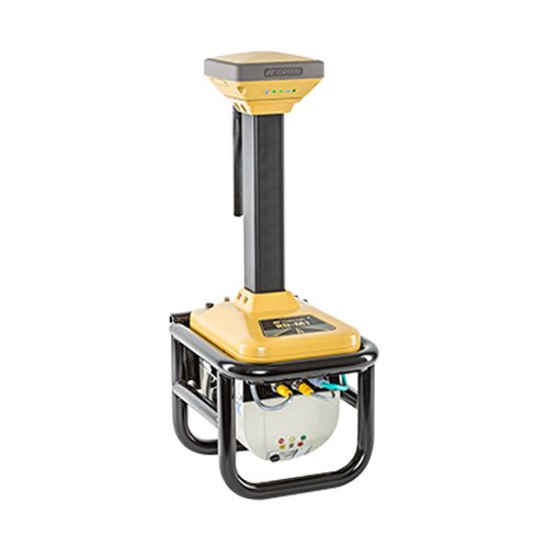 Ricevitore GNSS Topcon RD-M1 SmoothRide montato su struttura portante gialla e nera per il controllo automatico della quota durante lavori di asfaltatura stradale